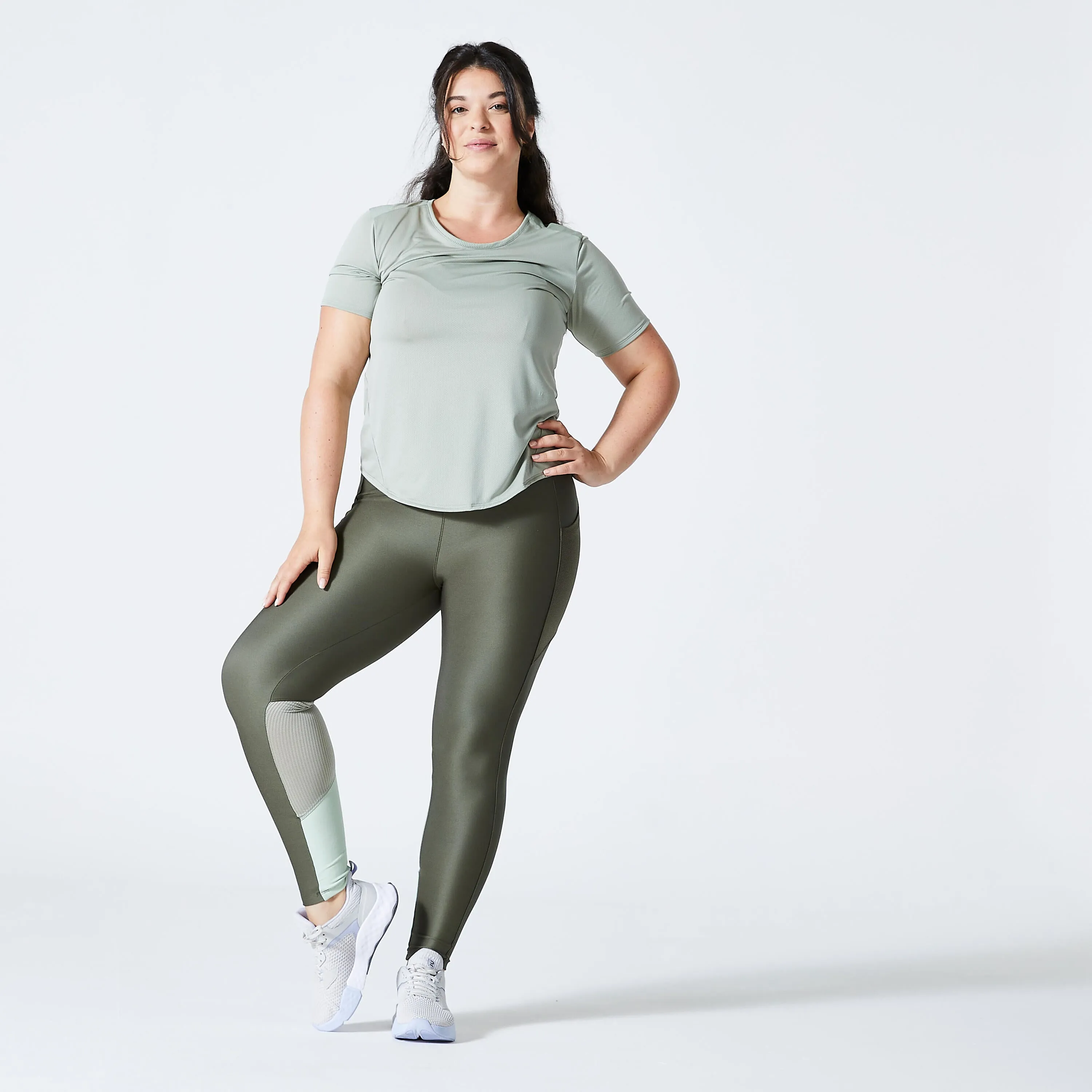 Fitness leggings 7/8 plus size with smartphone pocket - black DOMYOS black