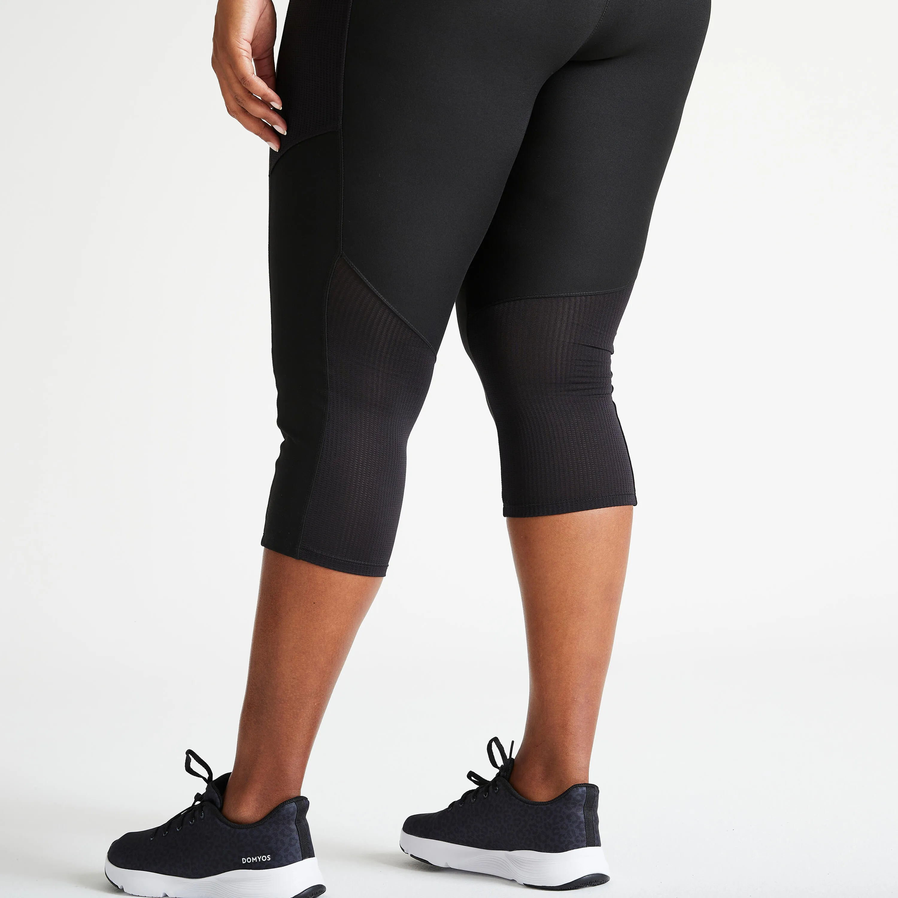 Fitness leggings 7/8 plus size with smartphone pocket - black DOMYOS black