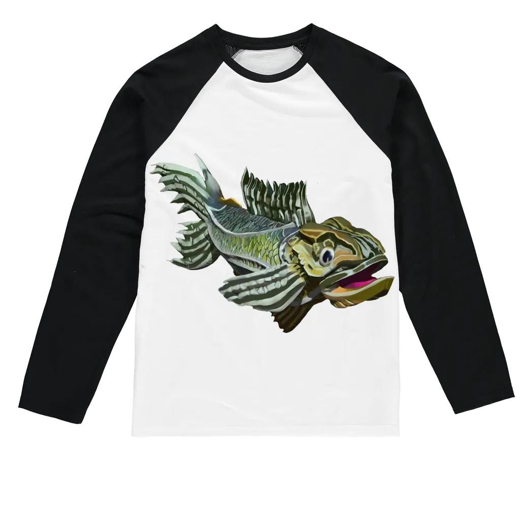 Green Fish Sublimation Baseball Long Sleeve T-Shirt