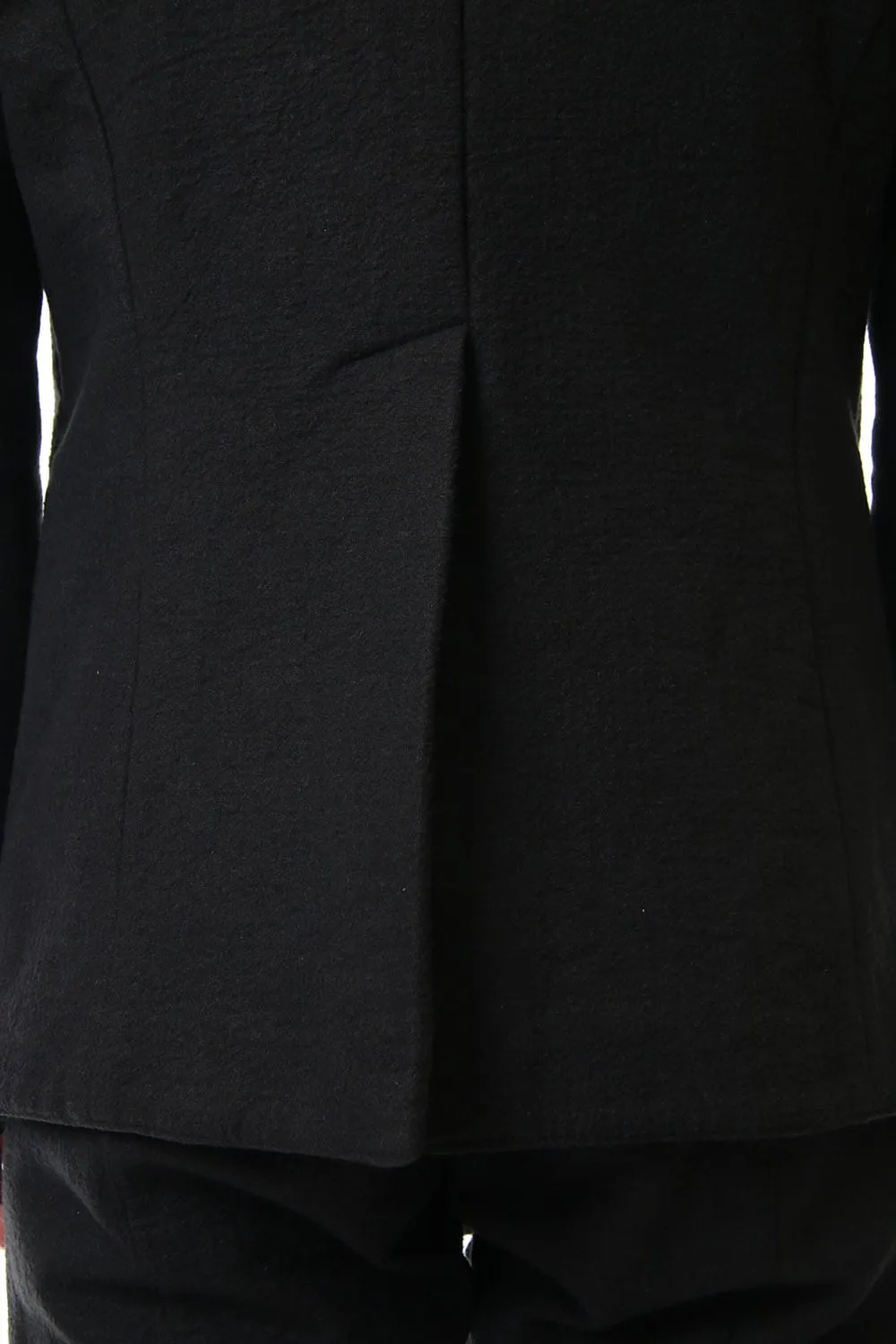 Hand dyed linen x Fleece needle punch High neck jacket Black - ST104-0049A