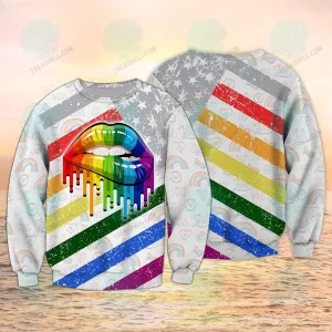 Lesbian Rainbow Lips Pride Sweatshirt Hoodie Bomber Shirts, LGBT Pride Christmas Shirt