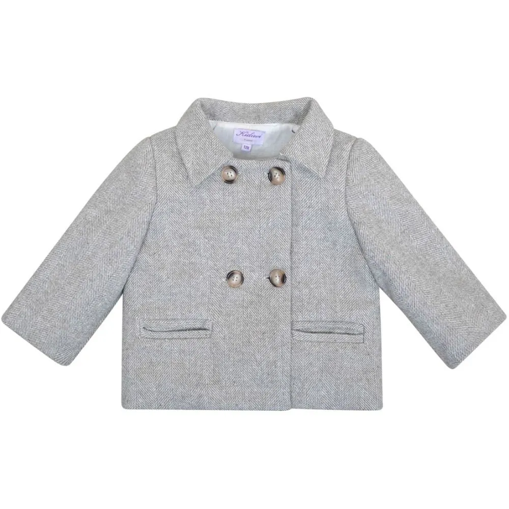 Lou Gray Wool Tartan Double-Breasted Unisex Short Coat