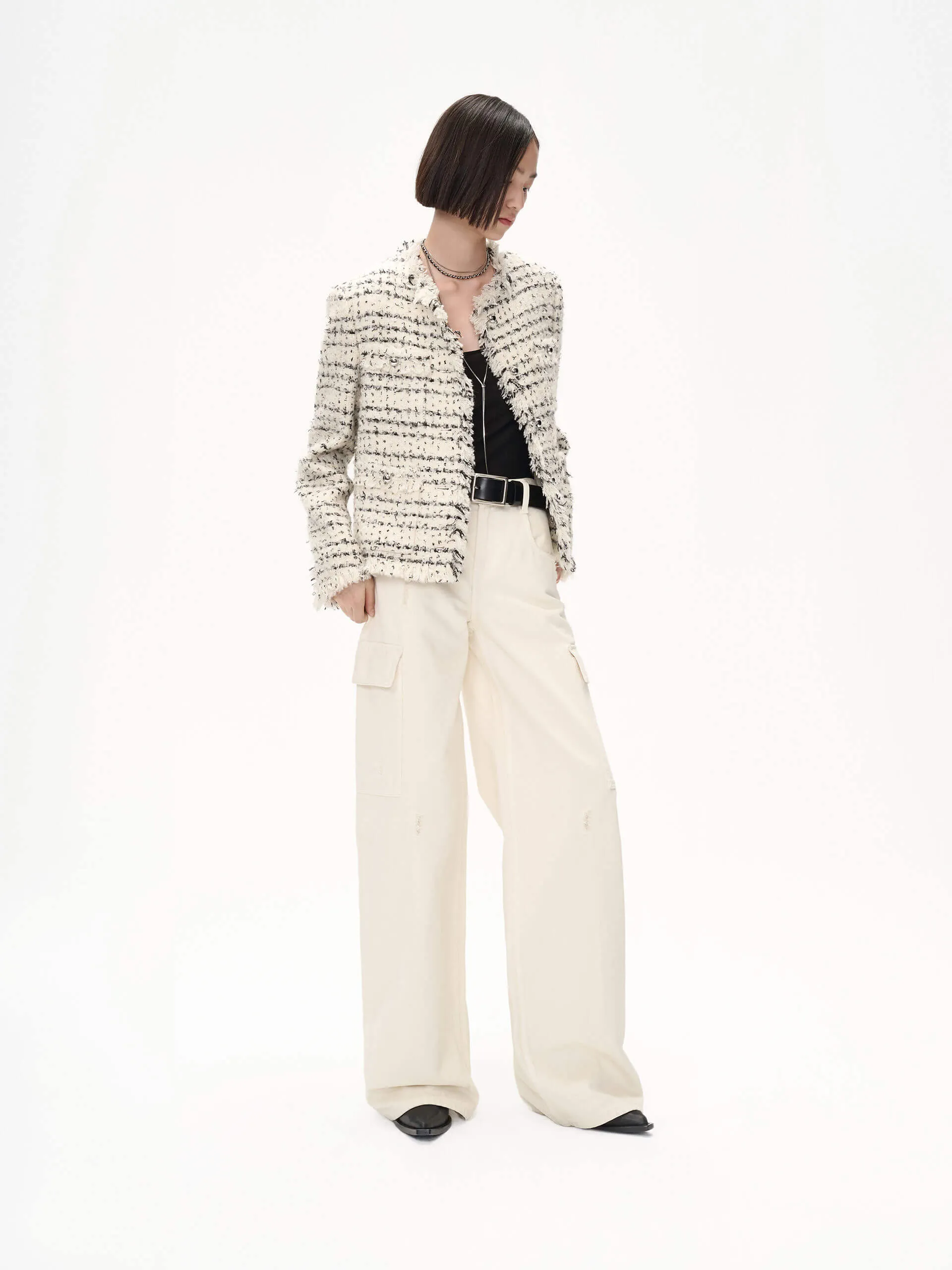 Marled Tweed Cropped Coat