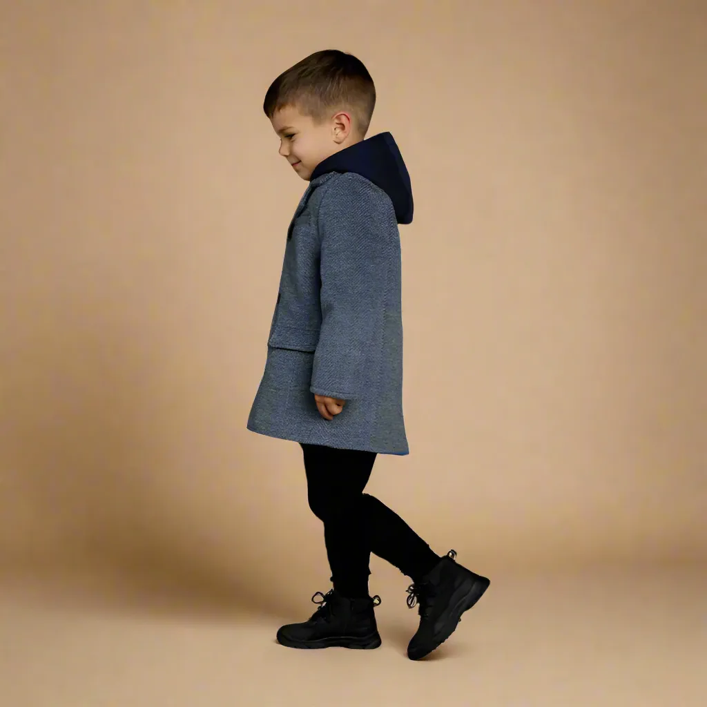 Miles - Hooded Dress Coat in Blue