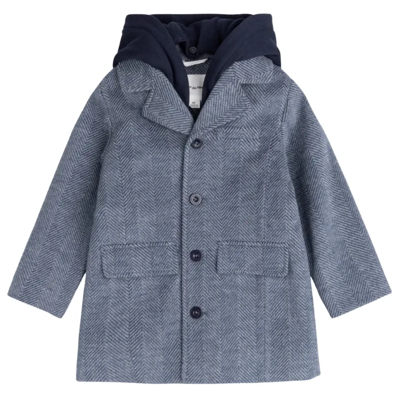Miles - Hooded Dress Coat in Blue