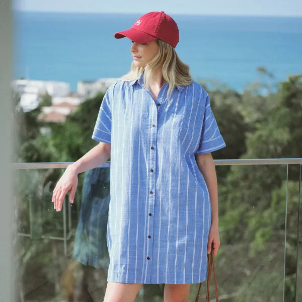 Mini Shirt Dress - Oxford Blue White Twin Stripe