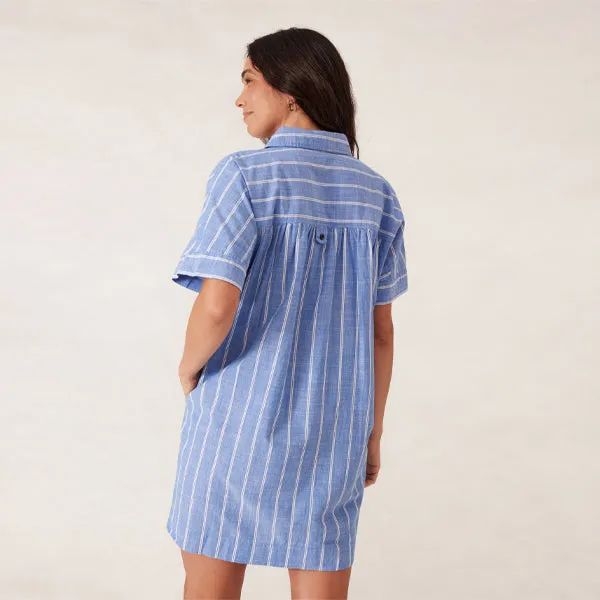 Mini Shirt Dress - Oxford Blue White Twin Stripe