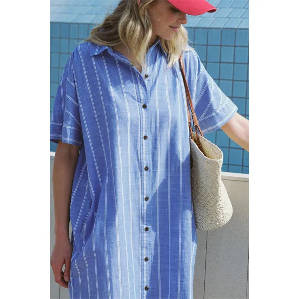 Mini Shirt Dress - Oxford Blue White Twin Stripe
