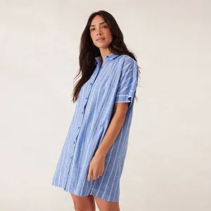 Mini Shirt Dress - Oxford Blue White Twin Stripe