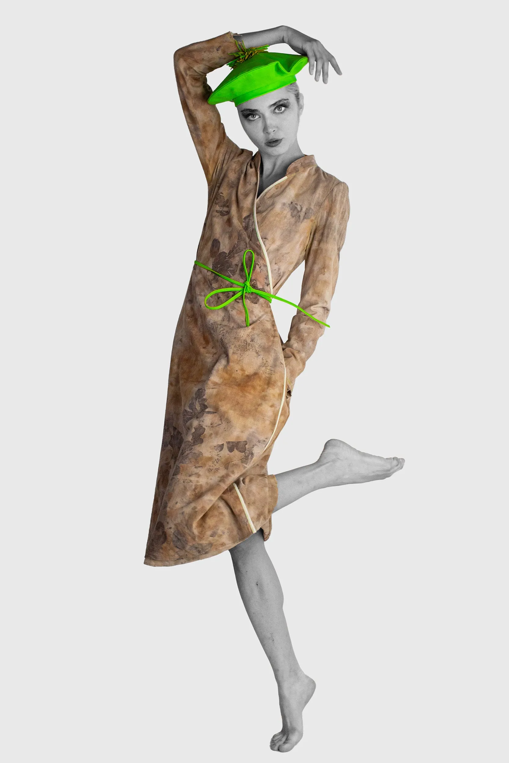 Natural Print Wrap Dress