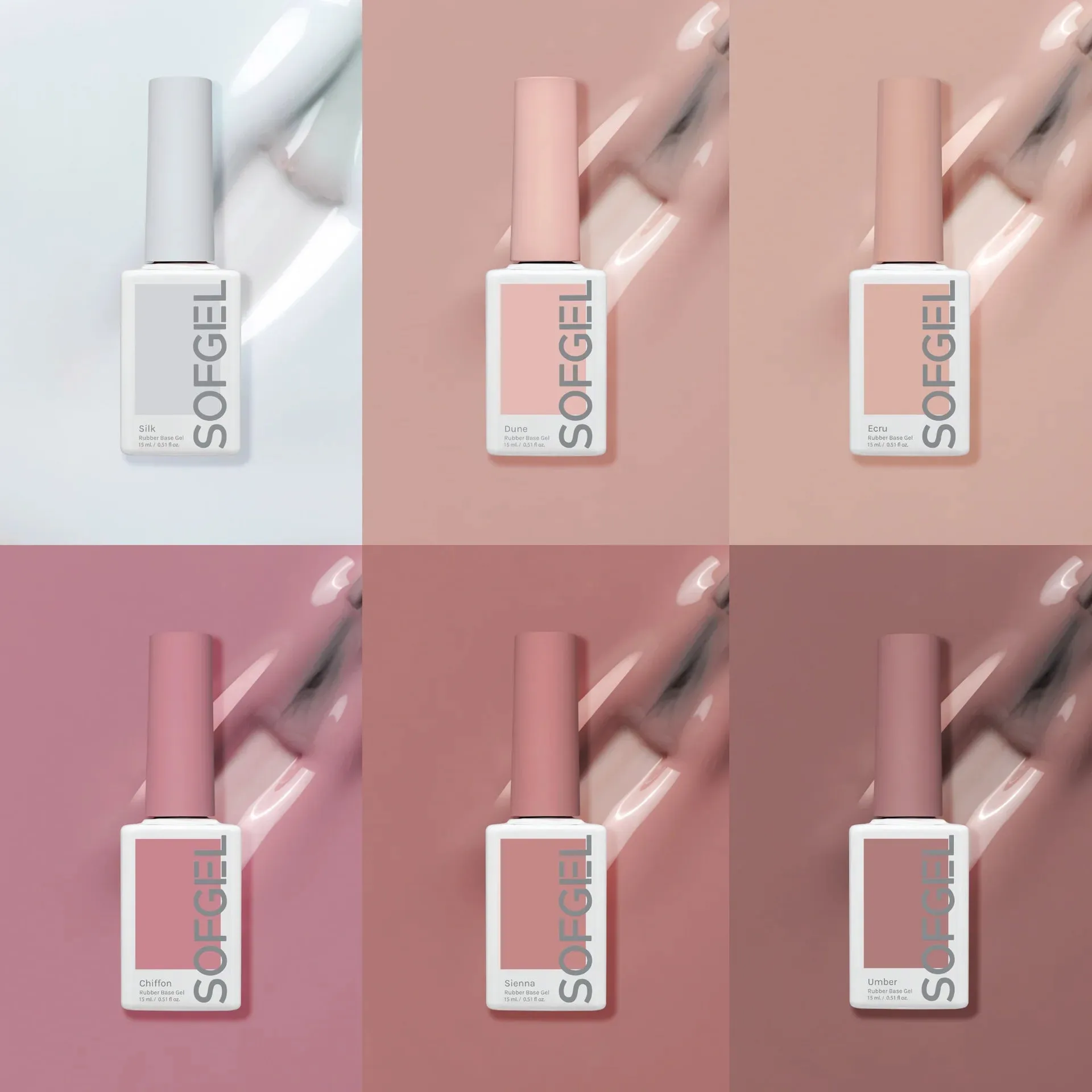 Nude Rubber Base Gel - Set of 6 Colors