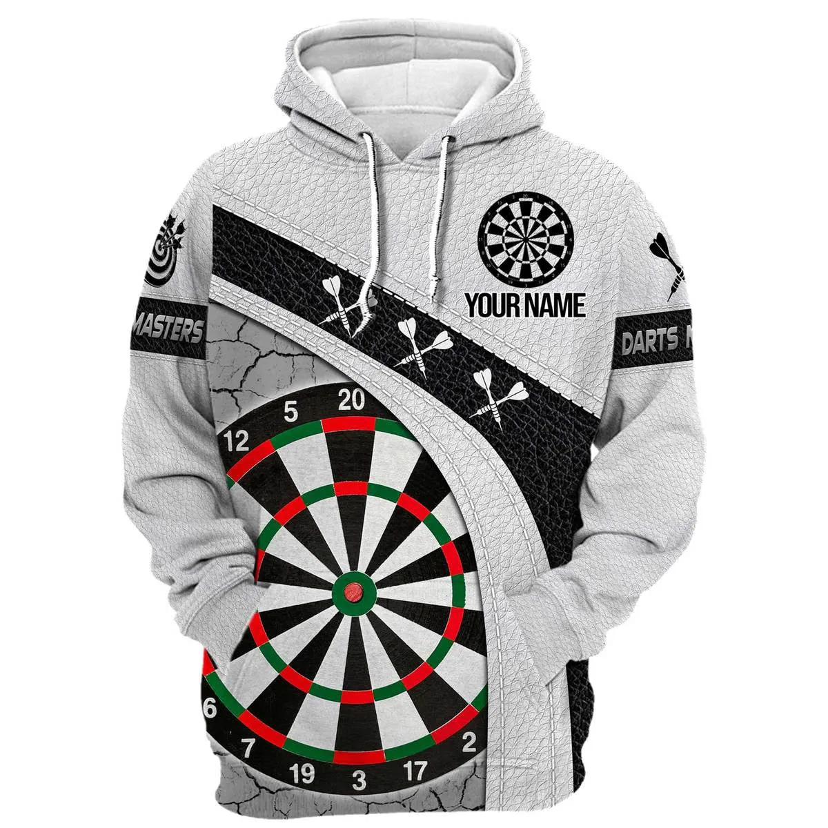 Personalized Name Darts Player Black and White Leather All Over Printed Unisex Hoodie Zip Hoodie Shirt