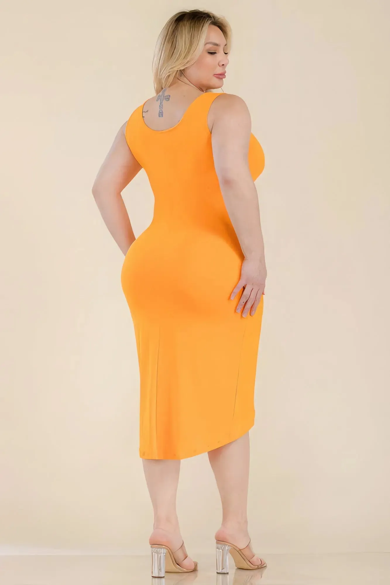 Plus Size Solid Wrap Front Tie Side Midi Dress