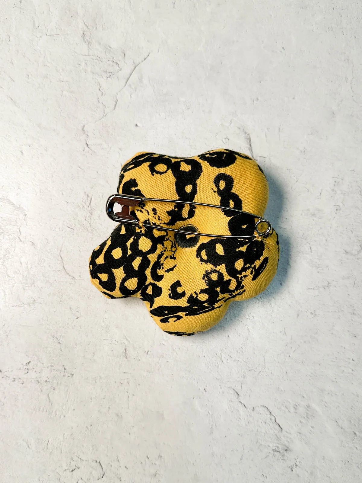 Plush Printed Flower Pin, Yellow/Black