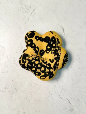 Plush Printed Flower Pin, Yellow/Black