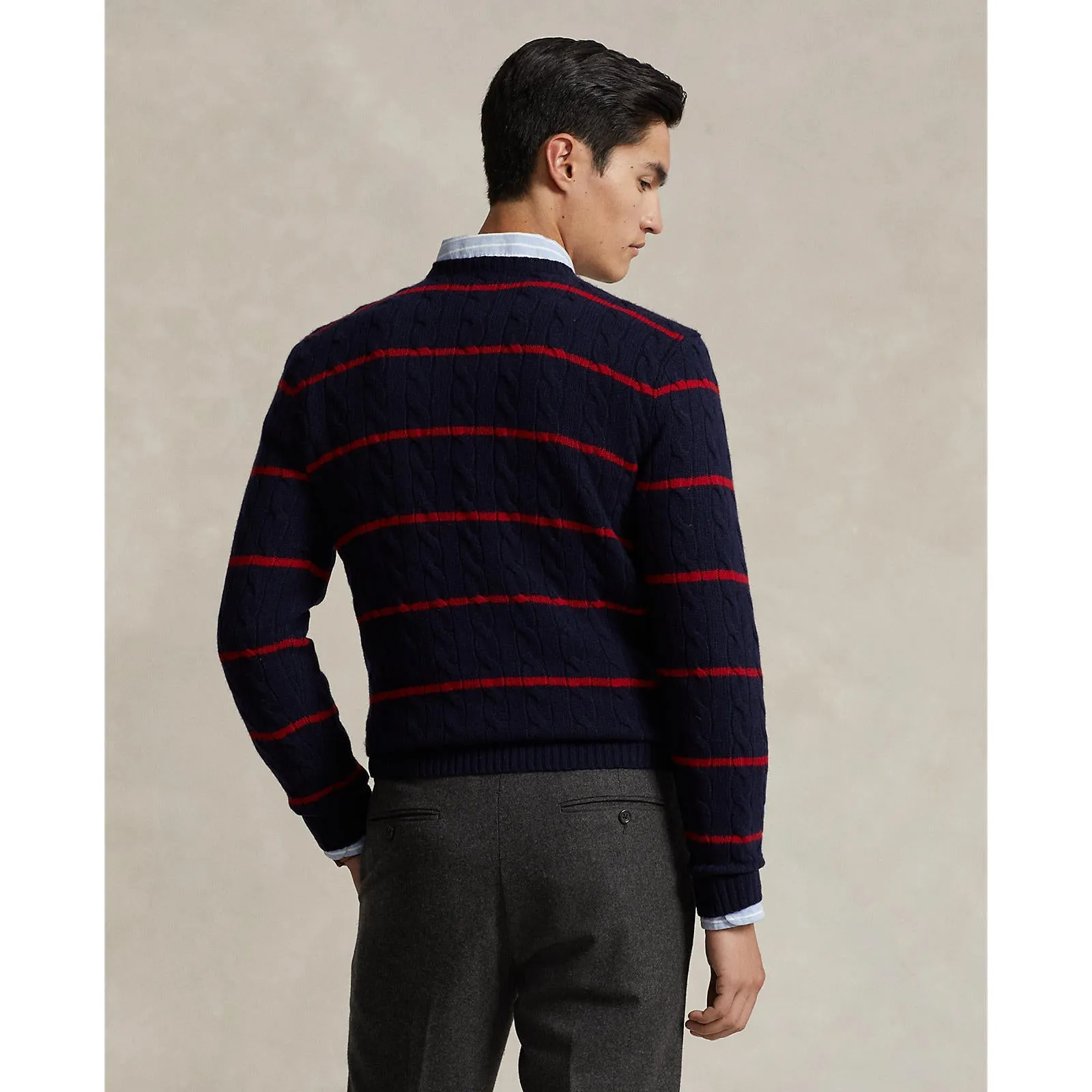 Polo Ralph Lauren - Cableknit Wool/Cashmere Crewneck Sweater - Striped - Navy & Red