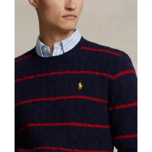 Polo Ralph Lauren - Cableknit Wool/Cashmere Crewneck Sweater - Striped - Navy & Red