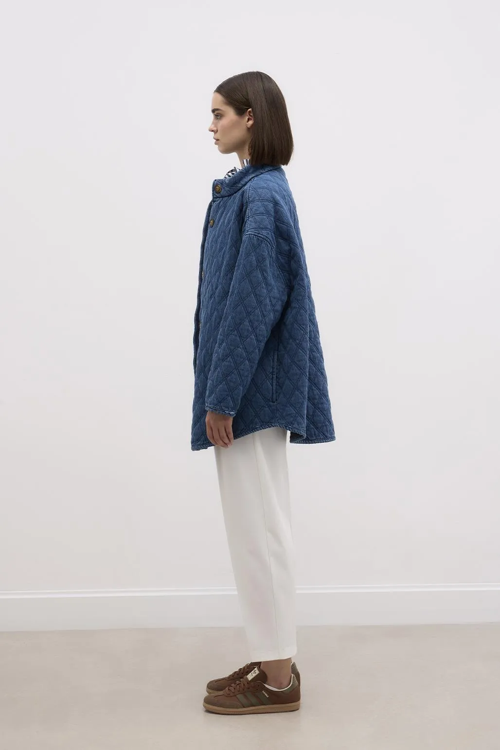 Quilted Denim Coat Medium Blue