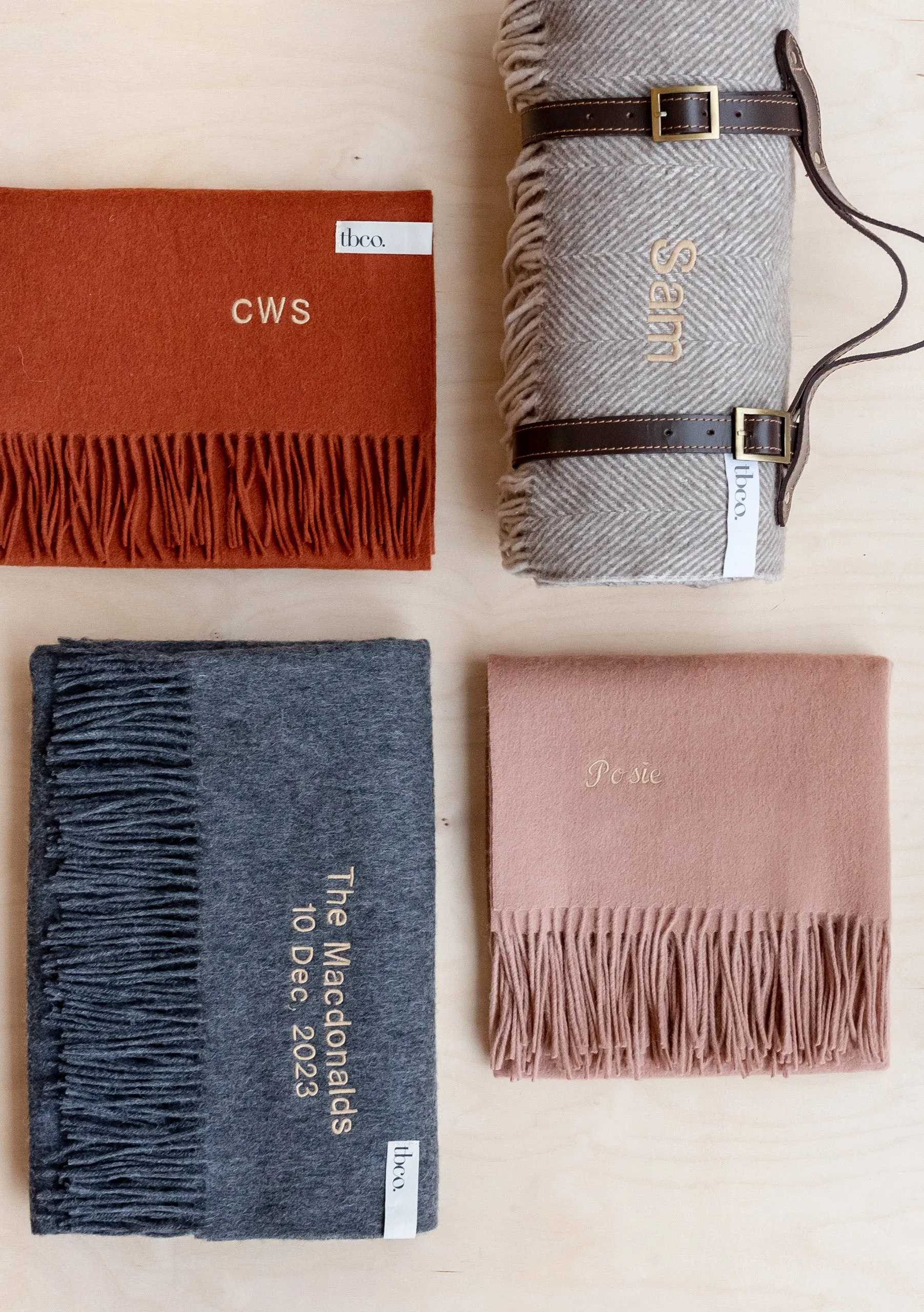 Recycled Wool Blanket in Rust Herringbone
