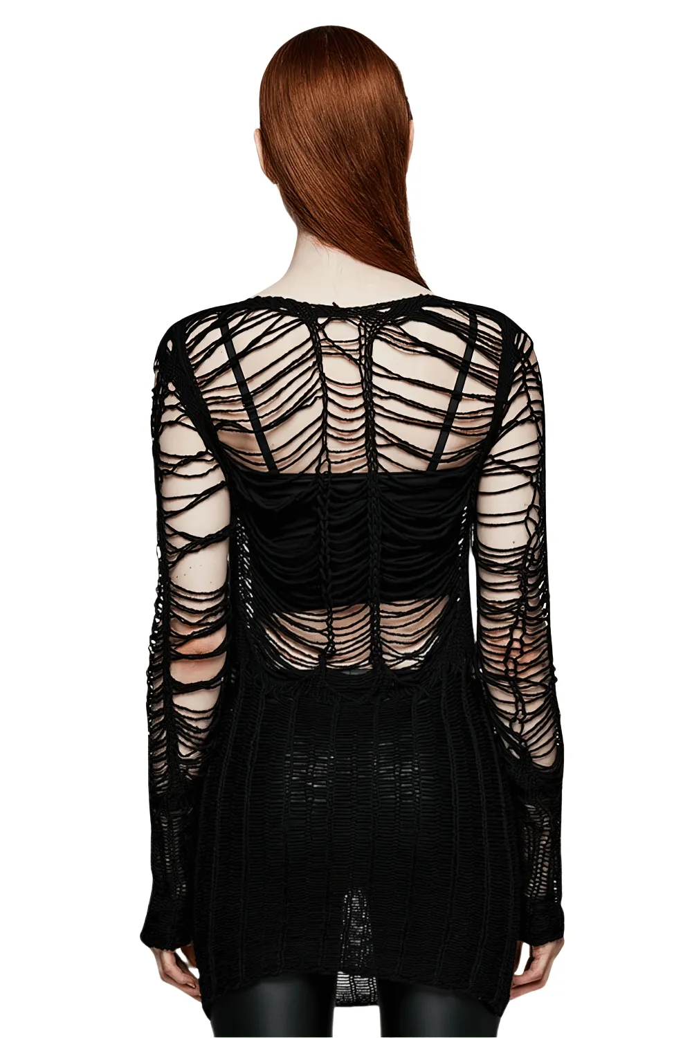 Ripped Black Gothic Punk Long Sleeve Sweater