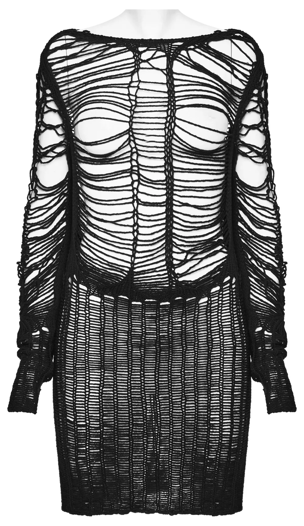 Ripped Black Gothic Punk Long Sleeve Sweater