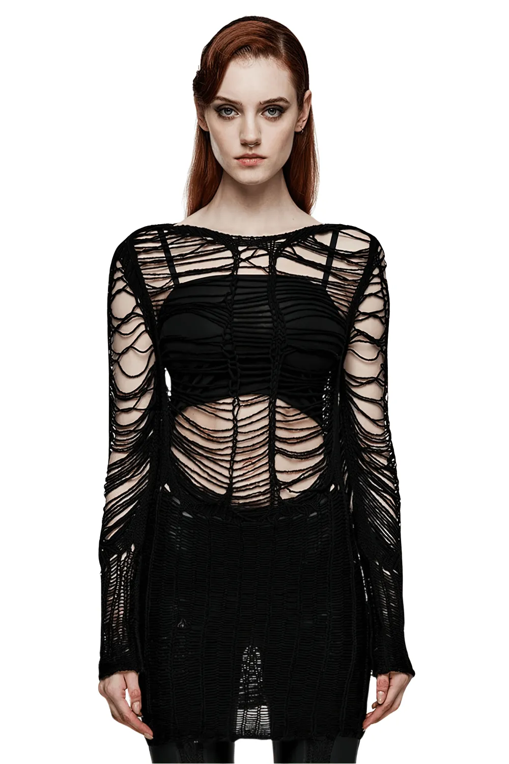 Ripped Black Gothic Punk Long Sleeve Sweater