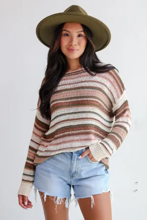 Simply Decadent Cream Striped Lightweight Knit Sweater