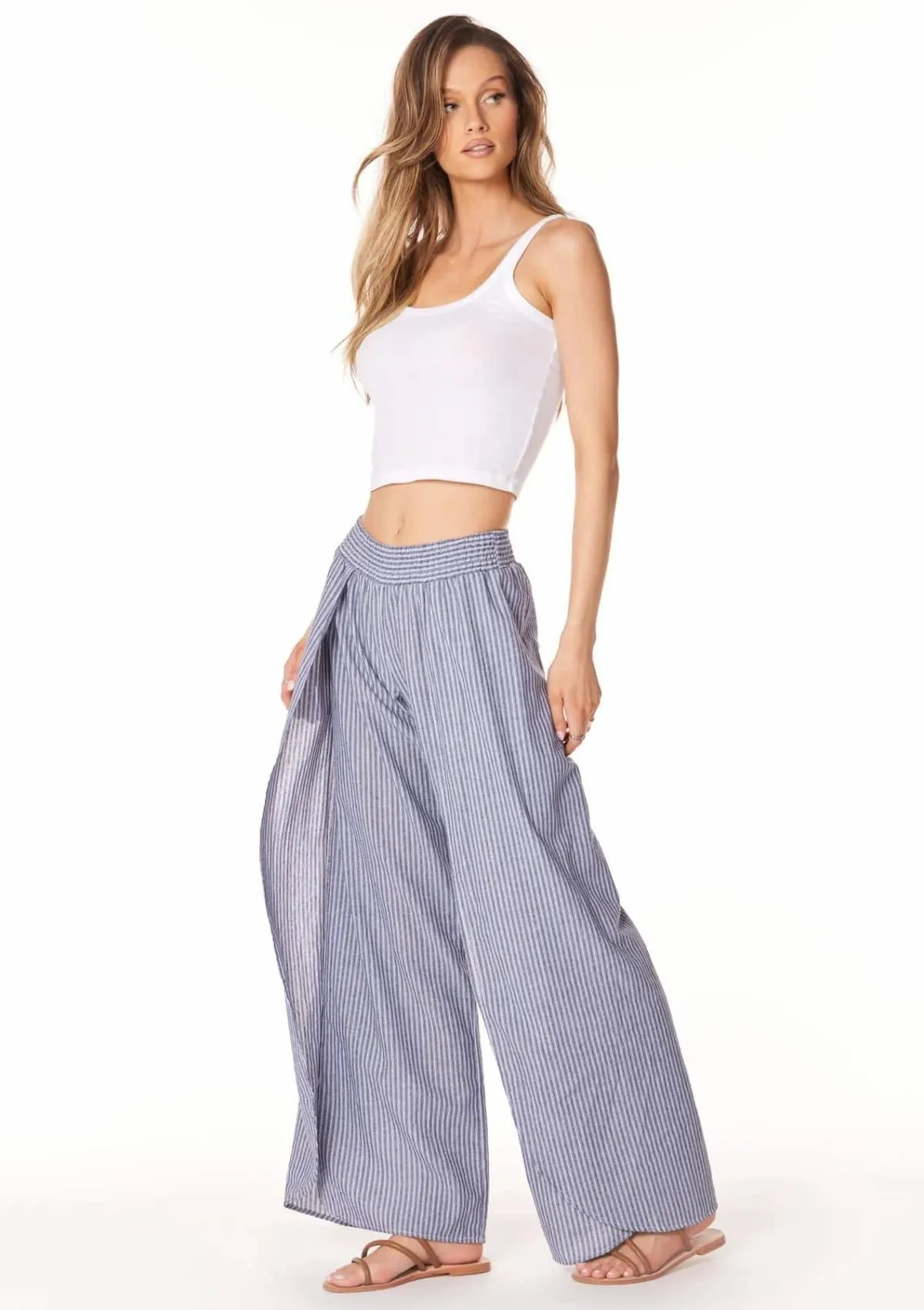Smocked Waist Wrap Leg - Navy