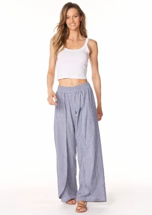 Smocked Waist Wrap Leg - Navy