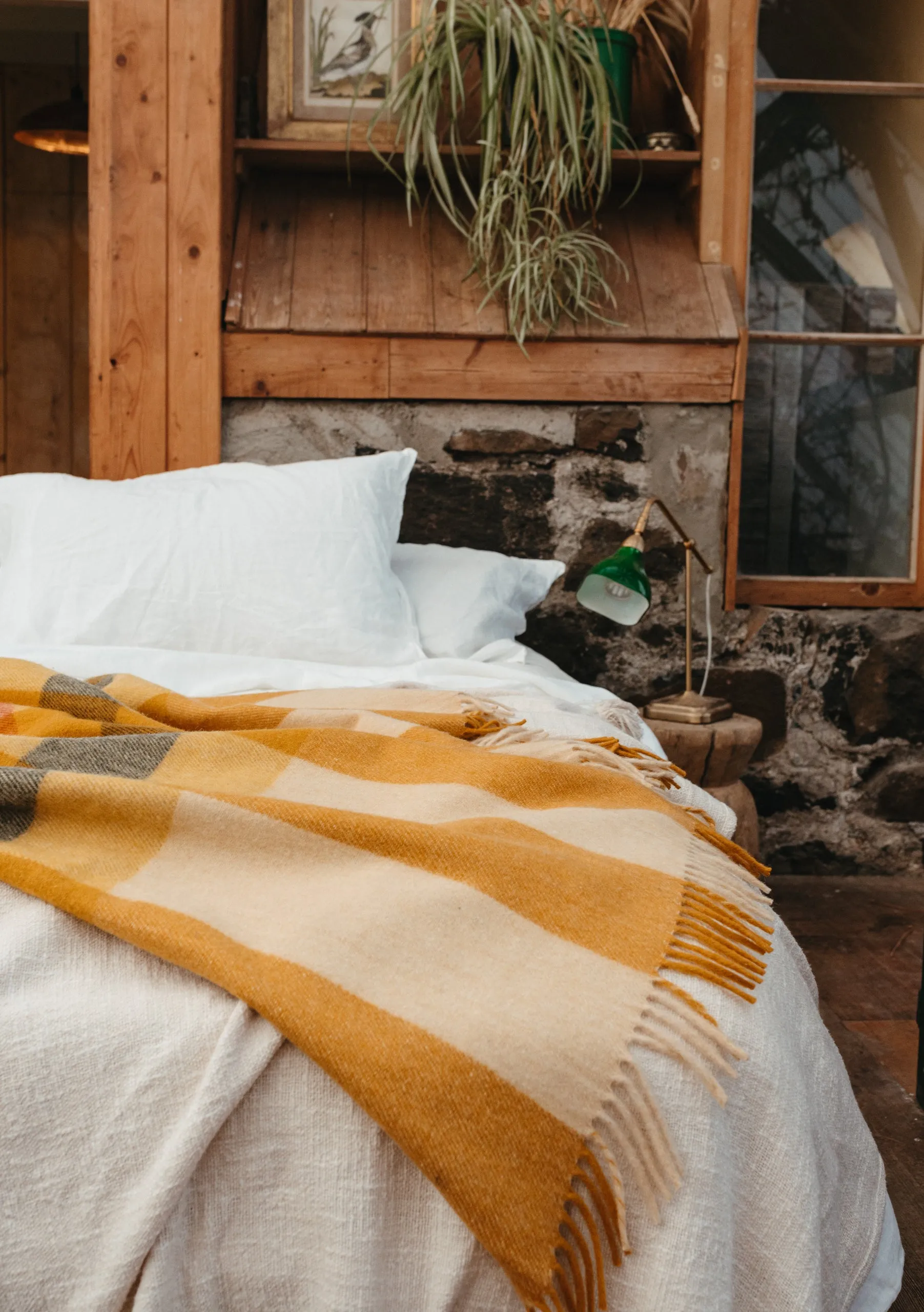 TBCo x Banjo Recycled Wool Blanket in Golden Stripe Check