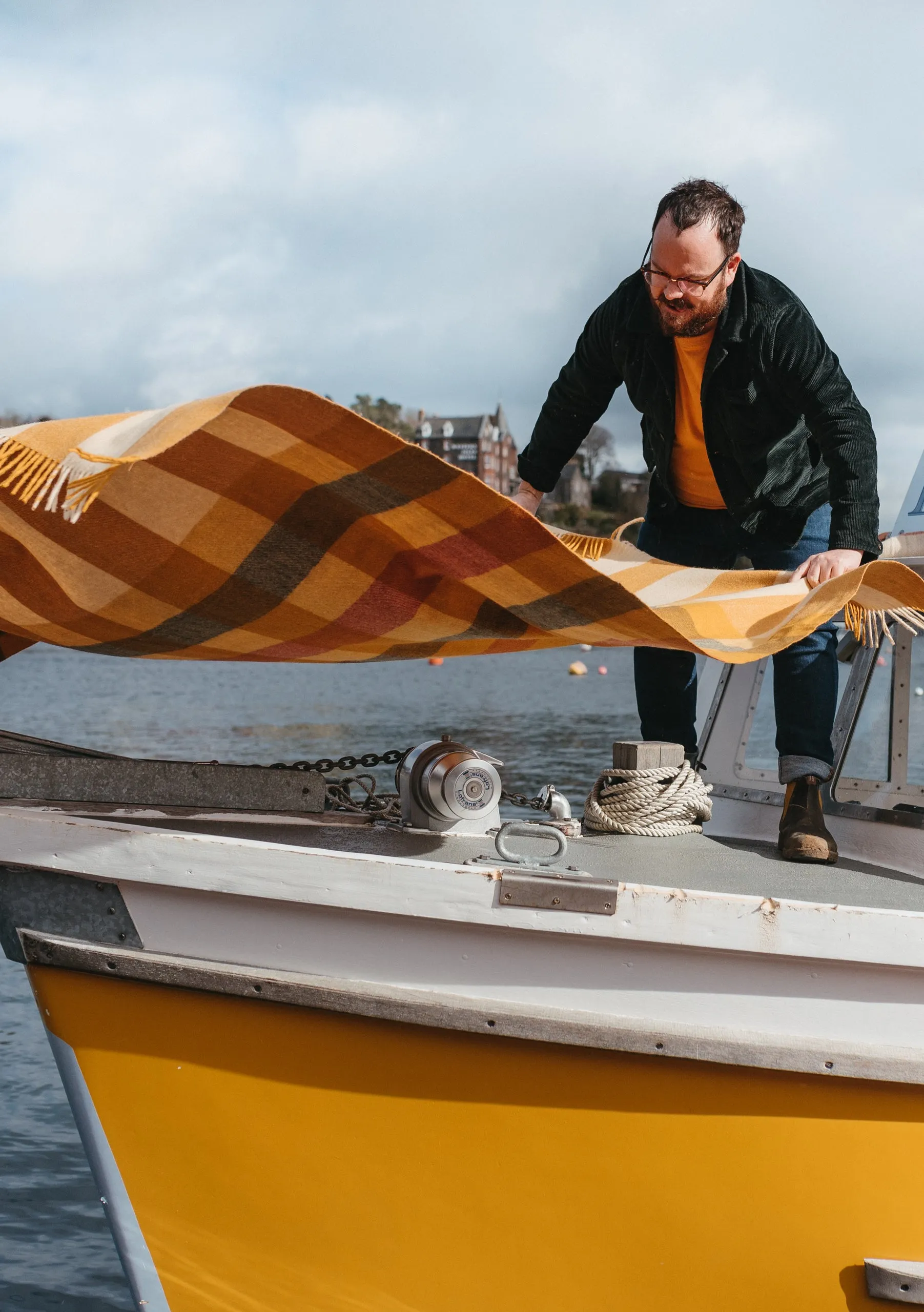 TBCo x Banjo Recycled Wool Blanket in Golden Stripe Check