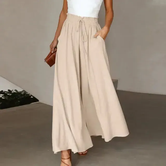 Women's Pants Solid Color Elastic High Waist Wide Leg Trousers