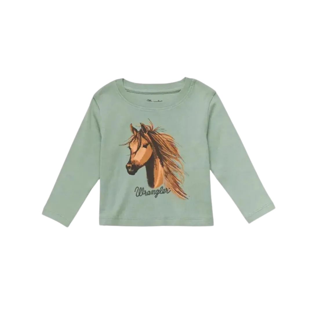 Wrangler Infant Girl's Horse Long Sleeve Green T-Shirt